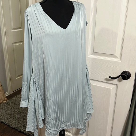 NWT Layden Beautiful Satin Stripe Long Sleeve Wrap Front Dress Mint Green Size S - Picture 2 of 13